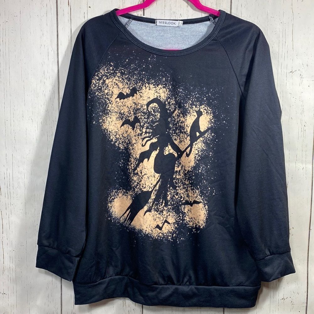 Misslook Halloween Witch Graphic Sweatshirt Spooky Cozy Fall Casual Streetwear